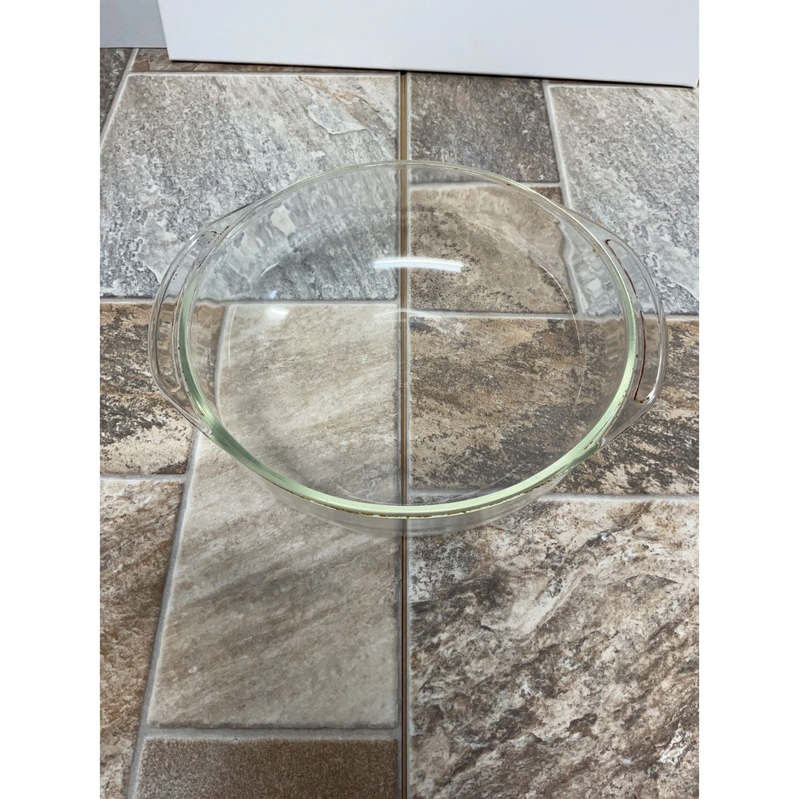 Vintage Pyrex Clear Glass Round Casserole Dish with Handles 10 Inch Deep Pie Pan