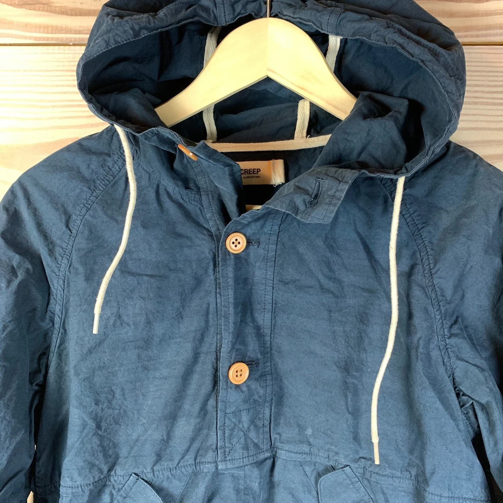 Creep Clothing By Hiroshi Awai Parka Jacket Small Navy Cotton Hooded Henley Coat - product detail image 2