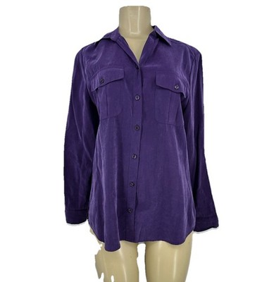 Chico's Medium Women Button Up Shirt Roll Tab sleeves Pockets Modal Blend 50-9