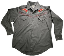 Vtg Authentic Western Ely Cattleman Black Red Roses Pearl Snap Shirt XL W8