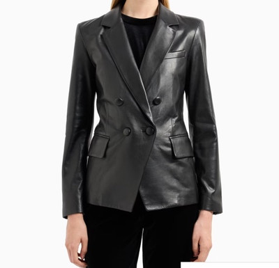 Armani Leather Blazer Glove Leather Kid Soft Sz 36/ 0-2 Black $1699