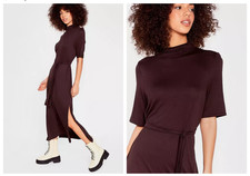 Nasty Gal belted High neck slit Midi Dress size 4 NEW RRP £30