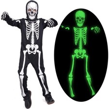 Cartoon Glow in the Dark Skeleton Costume for Boys Girls - Age 9-11 Halloween