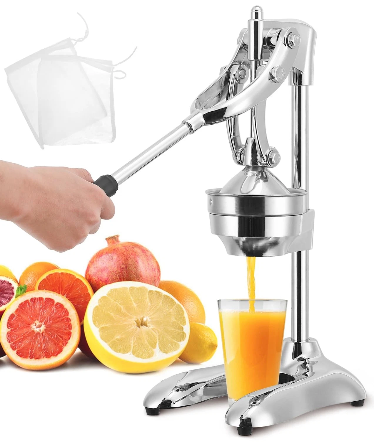 Moongiantgo Commercial Manual Juicer, Hand Press Citrus Juicer Silver