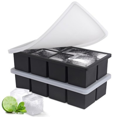 Ice Cube Tray, SLGOL Trays for Freezer with Lid, Easy 8 square, Black