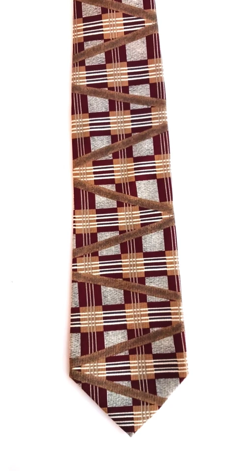 NEW VINTAGE J.T. BECKETT BROWN GOLD MODERN GEOMETRIC NECKTIE SILK TIE A+ PRESENT - Image 4 of 4