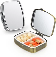 Small Pill Case,(2 Pack) 2 Compartment Pill Box with Mirror Portable Pill Box fo