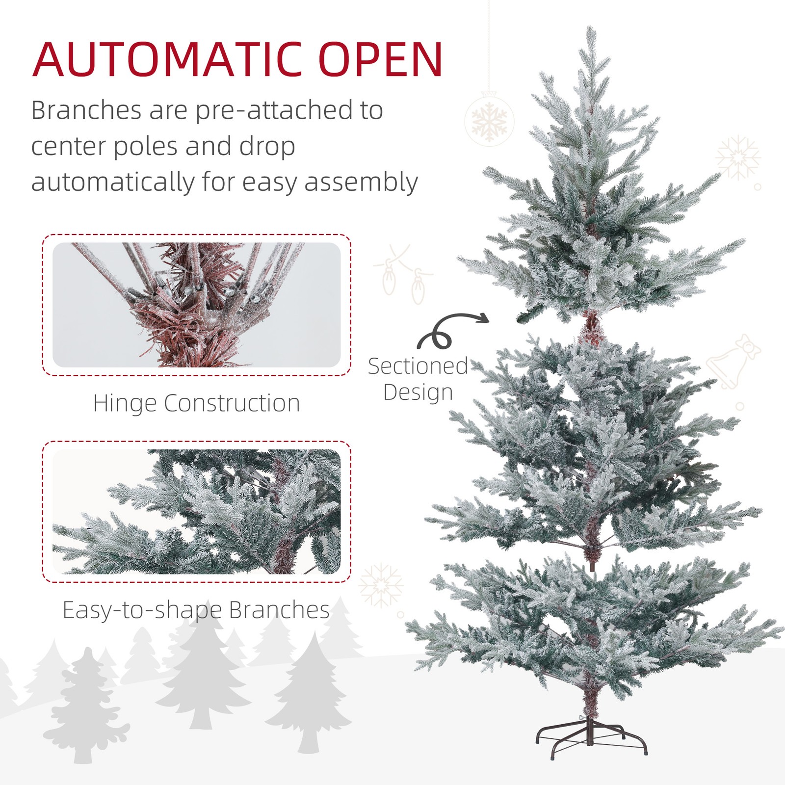 HOMCOM 6ft Artificial Nordic Pine Christmas Tree with Snow, Easy Assembly