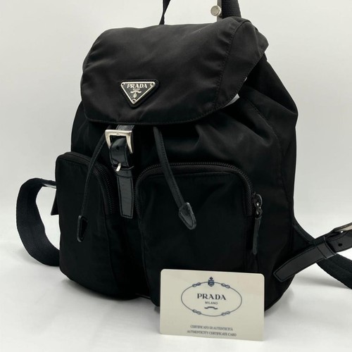 PRADA Nylon Backpack Black Triangle Logo Authentic Women's Travel Bag