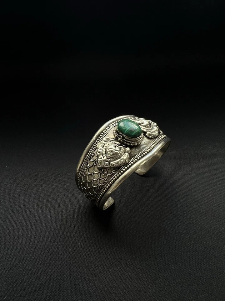 Brazalete de piedra de malquiita artesanal nepalí brazalete vintage hermoso WMB038 Foto 3 de 4