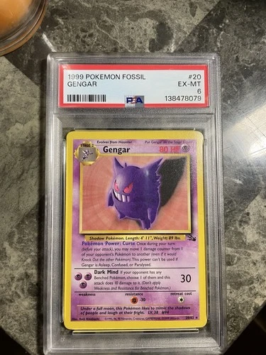 Pokemon Gengar 20/62 Fossil Non-Holo Card PSA 6