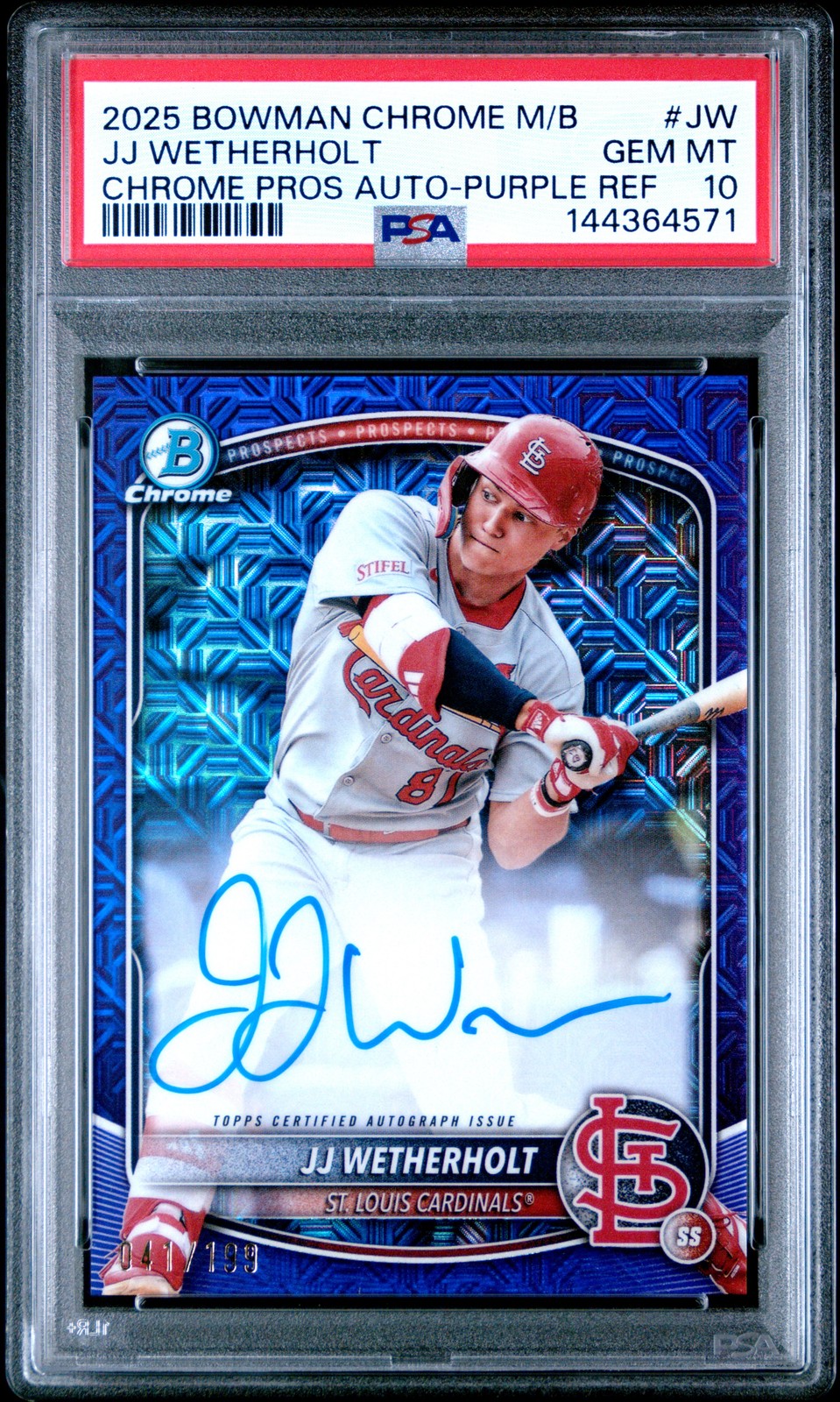 2025 BOWMAN CHROME MEGA BOX CHROME PROSPECTS AUTOS JJ WETHERHOLT 41/199 PSA 10