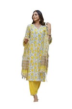 Women Cotton blend Kurta ,Pant and Dupatta Set
