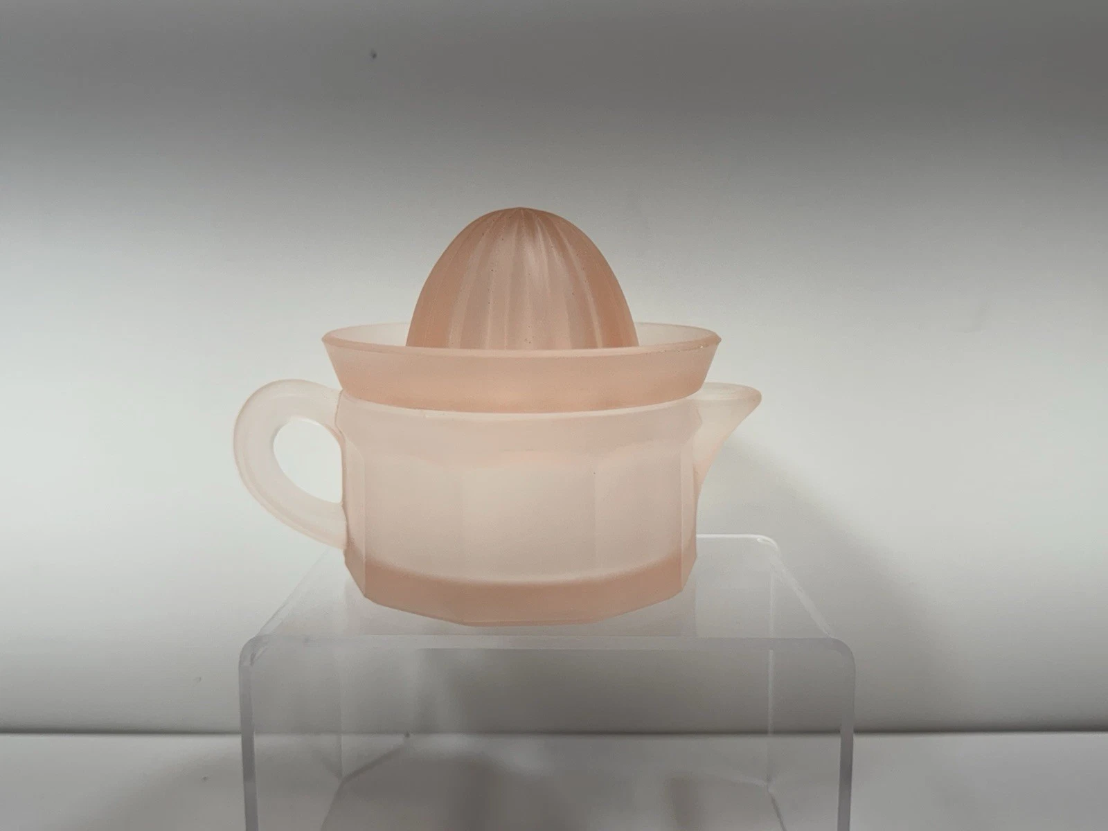 Rare Juicer Reamer Pink Frosted Glass 2 Pieces Possible Edna Barnes