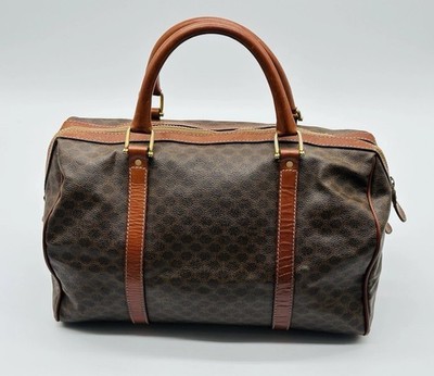 Authentic Vintage CELINE Macadam Boston Bag Brown PVC Leather