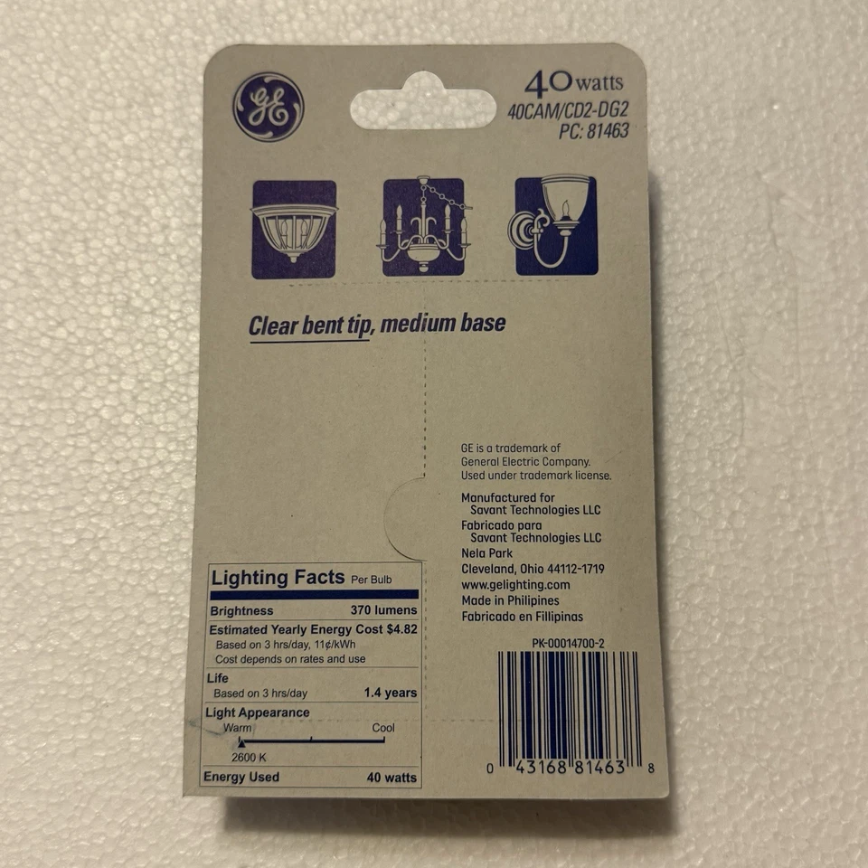 12 GE Light Bulbs 40Watts Bent Tip Crystal Clear Medium Base Decorative NEW 6-pk - Image 3 of 4
