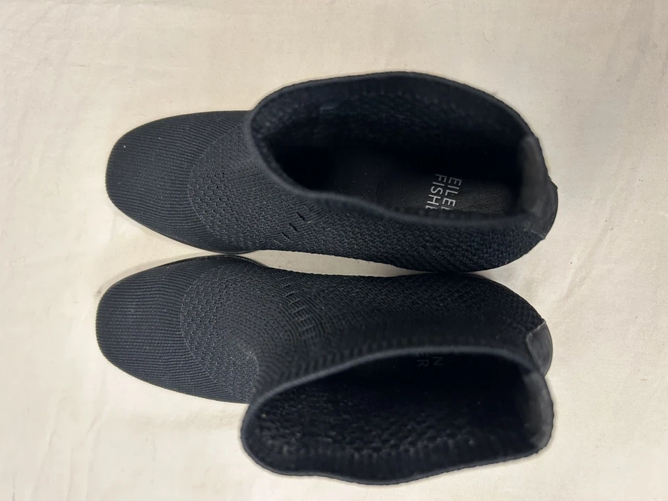 Botas de tornozelo EILEEN FISHING Purl Sock tamanho 5 EUA preto malha elástica - Imagem 3 de 4