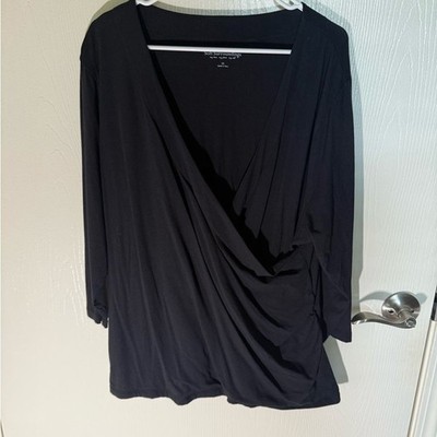 Soft Surroundings Women s Knit Top Black Crossover Pima Cotton Basic Plus Sz 3X
