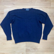 Vintage Polo Ralph Lauren Men's Cable Knit 100 Cashmere Sweater Navy Size Large