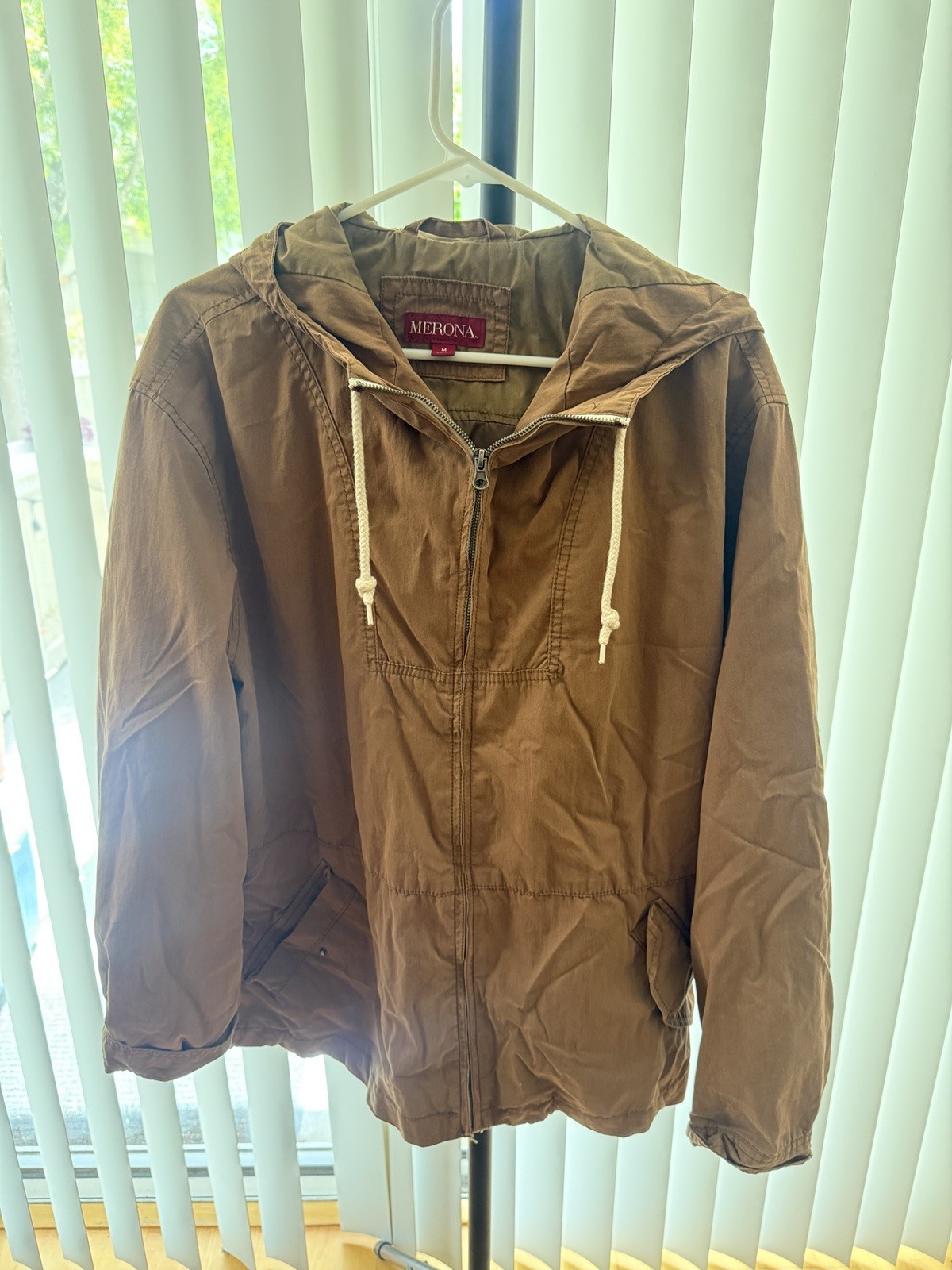 Womens Merona Brown Lightweight Hooded Zip Barn Coat Jacket Size M