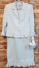 NWT Jessica Howard 2 Pc Dress Jacket Set Aqua Blue Ruffle Hem Petite 4P