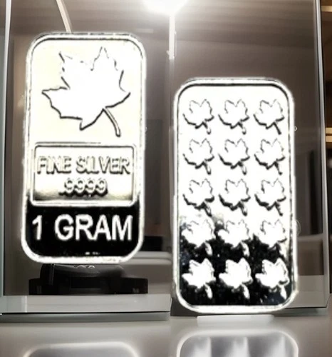 1 Bar - 1 g Gram Silver Maple Leaf Bar 999 Fine Canada Collector Metal