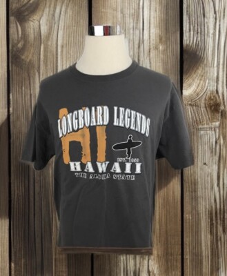 LONGBOARD LEGENDS Men s L Tee Gray T-Shirt Blue SURF Hawaii The ALOHA STATE