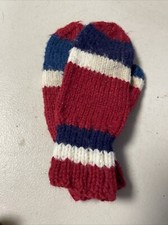 Grandma Handmade Mittens Knitted Child Navy Woolen winter gloves 7"x 2" 1950