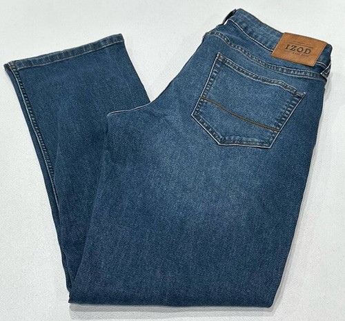 IZOD Men's Straight Fit Comfort Stretch Denim Jeans, Dark Blue, Size ...