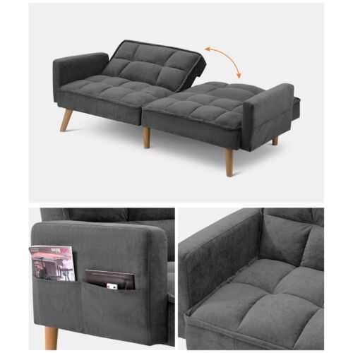 Oikiture Sofa Bed Futon Convertible Lounge 3 Seater Recliner Adjustable Couch - Picture 4 of 80