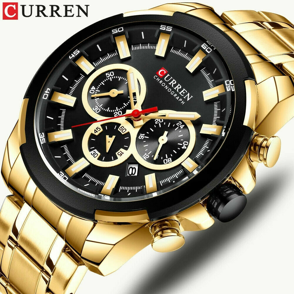 CURREN Men Watch Casual Steel Big Face Steel Wristwatch Chronograph Male Watches
