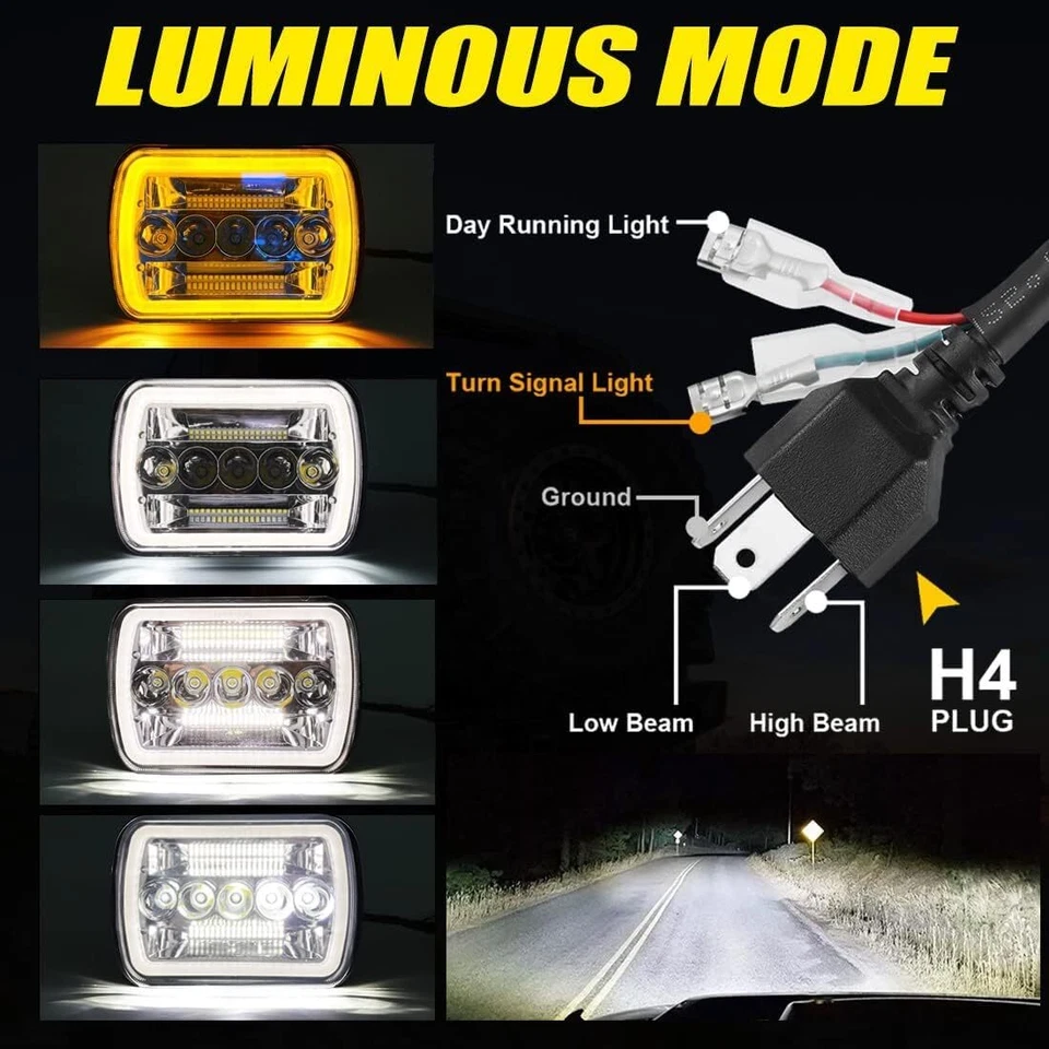 Kit de arnés faros LED DRL y H4 de 7x6" 5X7" para Jeep Wrangler YJ Cherokee Foto 2 de 4