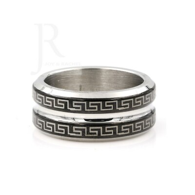 2tone Black Ceramic with Stainless Steel Women's Band Ring