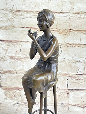 100% Real Bronze Lady on Chair by Romanian Artist Chiparus