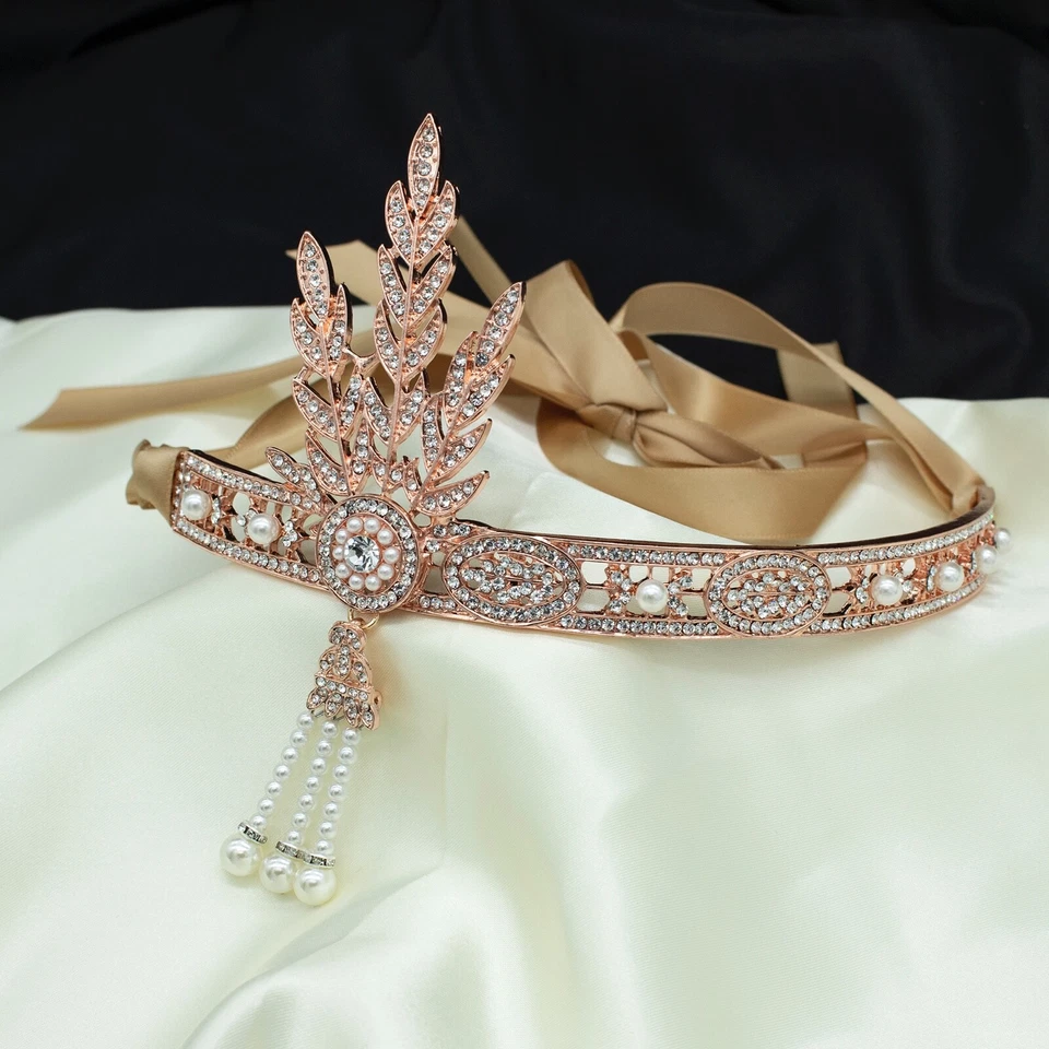 Gran diadema Gatsby Años 1920, tocado con aletas, década de 1920 vestido elegante vestido de fiesta Foto 2 de 4