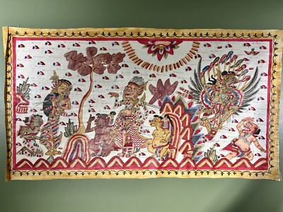 Antique BHIMA SWARGA Balinese KAMASAN Painting, 34.5 x 19, Garuda, Bali Art