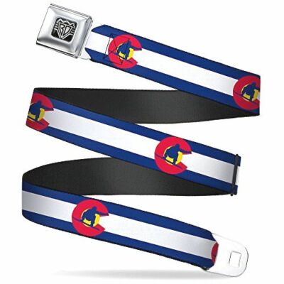 Buckle-Down Seatbelt Belt Colorado Flag/Snowboarder Blue