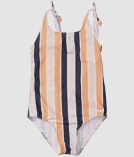  95 Roxy Kid Girl Orange Stripe Shoulder Tie One-Piece Swimsuit Swimwear Size 12