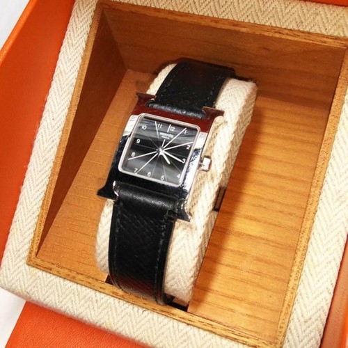 Hermes Parigi HH1.210 Quadrante Nero Quarzo Acciaio Inox Donna Quadrato  Orologio | eBay