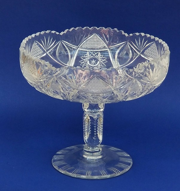 HEAVY ANTIQUE AMERICAN BRILLIANT PERIOD CUT CRYSTAL COMPOTE CANDY DISH