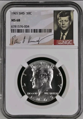 1965 SMS MS 68 50c Kennedy Half Dollar NGC, Signature Label Bx22