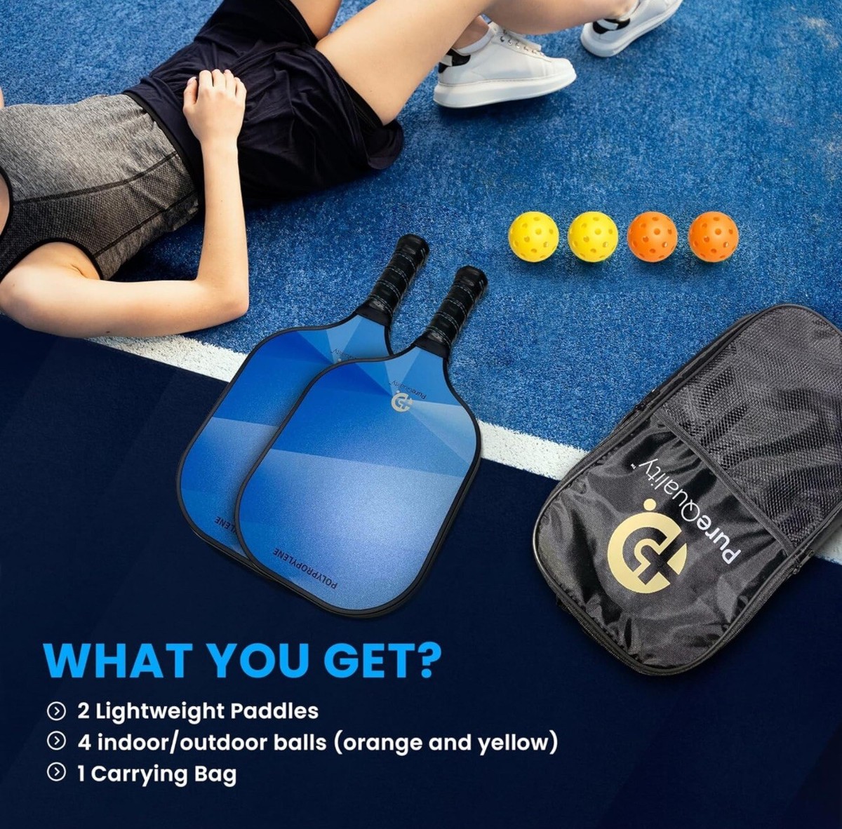 Pickleball Paddles Set With Balls & Bag - 4 Wooden Paddles For Beginners, Indoor & Outdoor Play