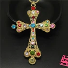 Hot Fashion Women Colorf Bling Jesus Prayer Cross Crystal Pendant Lady Necklace