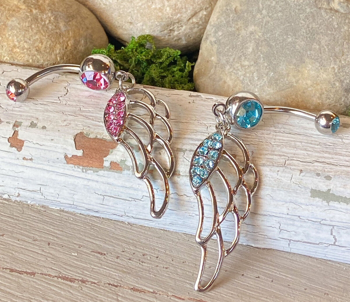 Big Hollow CZ Angel Wing Dangle Surgical Steel Belly Button Navel Ring Bar Big Hollow CZ Angel Wing Dangle Surgical Steel Belly Button Navel Ring Bar