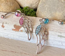 Angel Wing Belly Ring Paved CZ Gems Pierced Navel Piercing Pierced Naval Jewelry