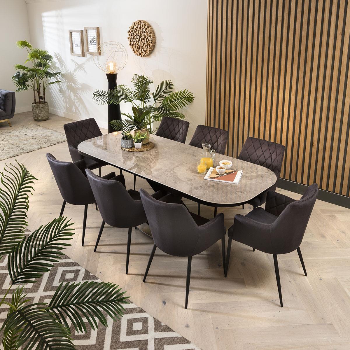 Quatropi Seater Dining Set Grey Marble Ceramic Table, Grey Carver Chairs