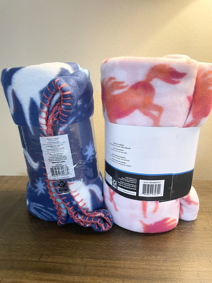Lote de 2 Mantas MAINSTAYS Unicornio Vellón Rosa y Azul 50"x 60" NUEVAS Foto 2 de 3