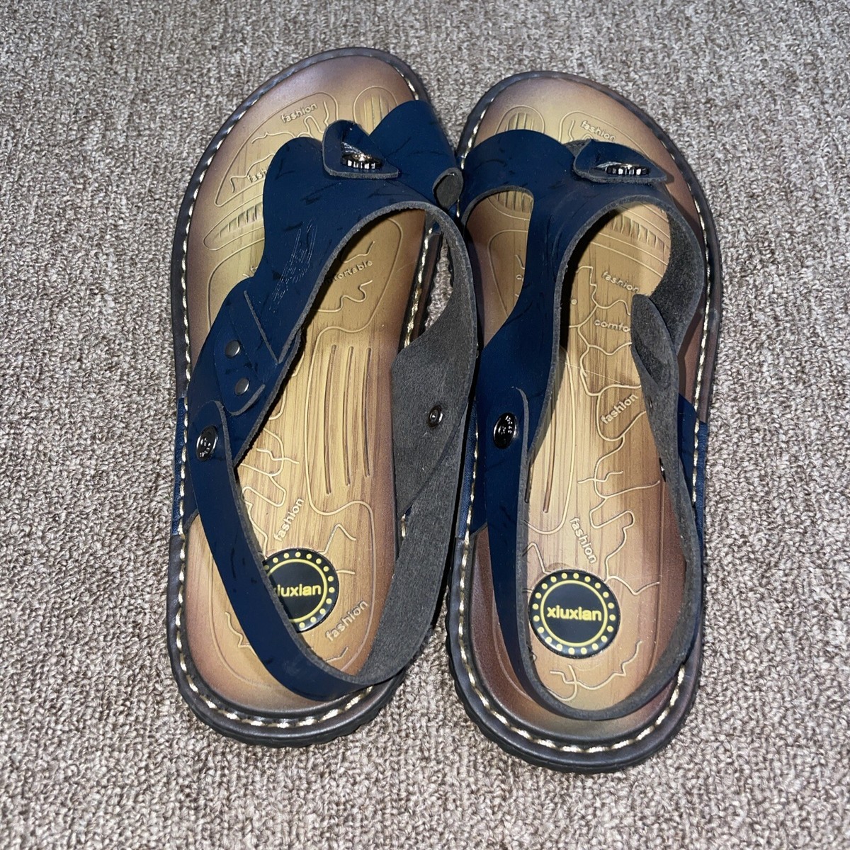Ohchsn Mens Slip On Flip Flops Sandles Leather Toe Ring Style in