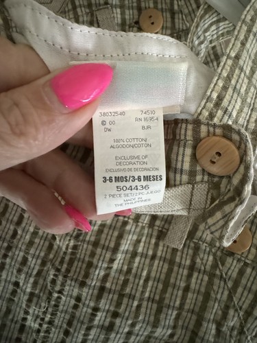 Vintage BT Kids Shortall Overalls 3-6 Mths Kitty Puppy Tan Plaid Gingham W/ Hat - Picture 4 of 6