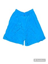 Vintage 80s Billowy Blue Shorts With Beautiful Bead Button. Size 12.